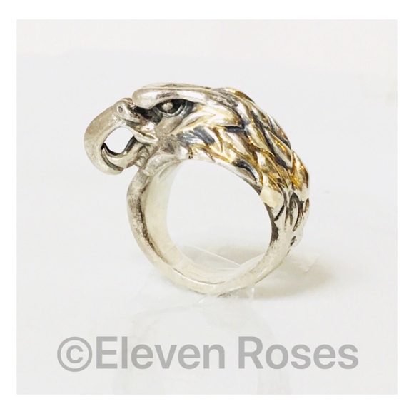 Bill Wall Leather Sterling & 18k Eagle Ring